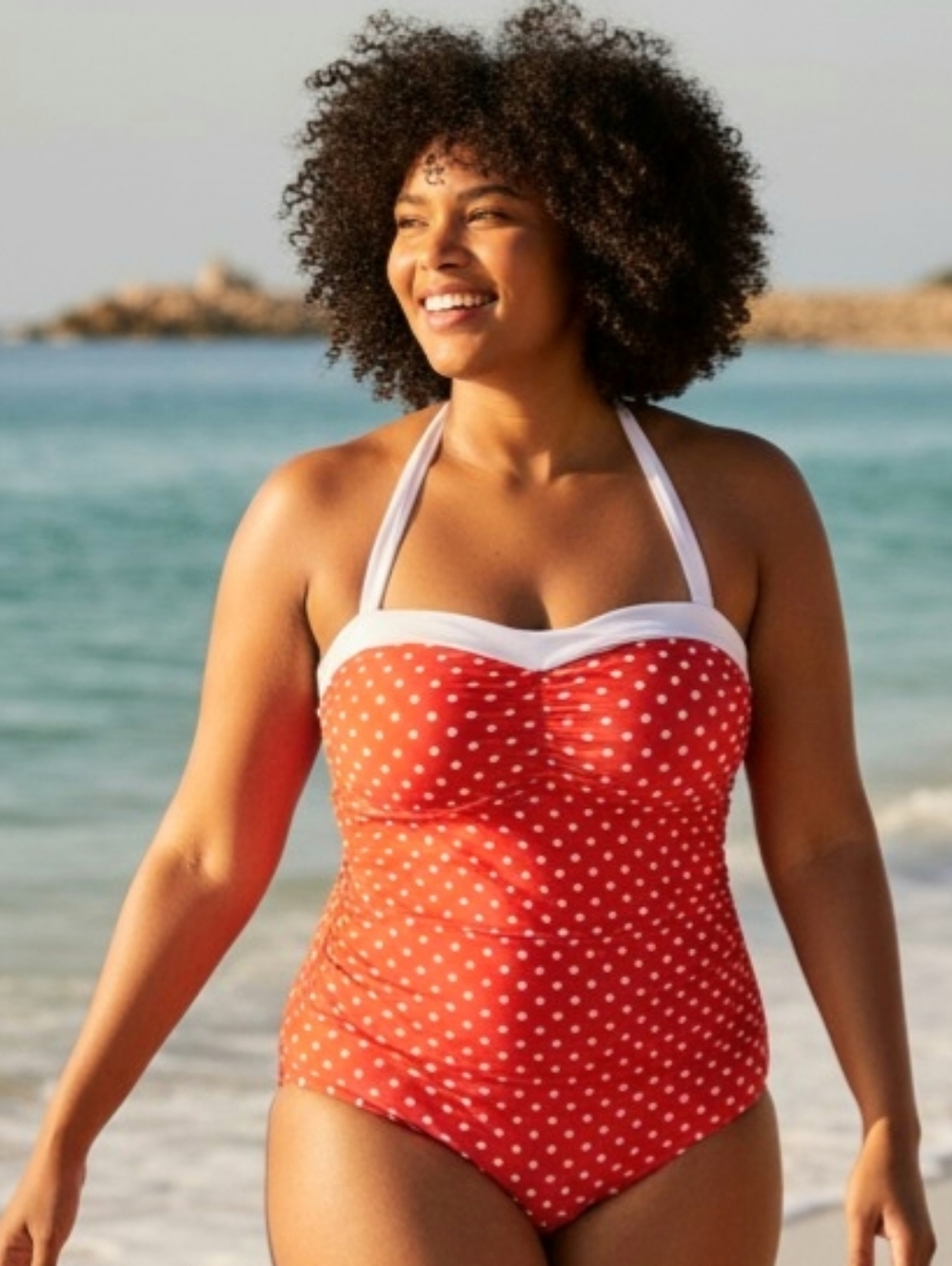 Lauren Ralph Lauren Red and White Polka Dot One-Piece Swimsuit